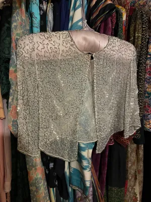 vintage sequin beaded silver bolero jacket 1930s