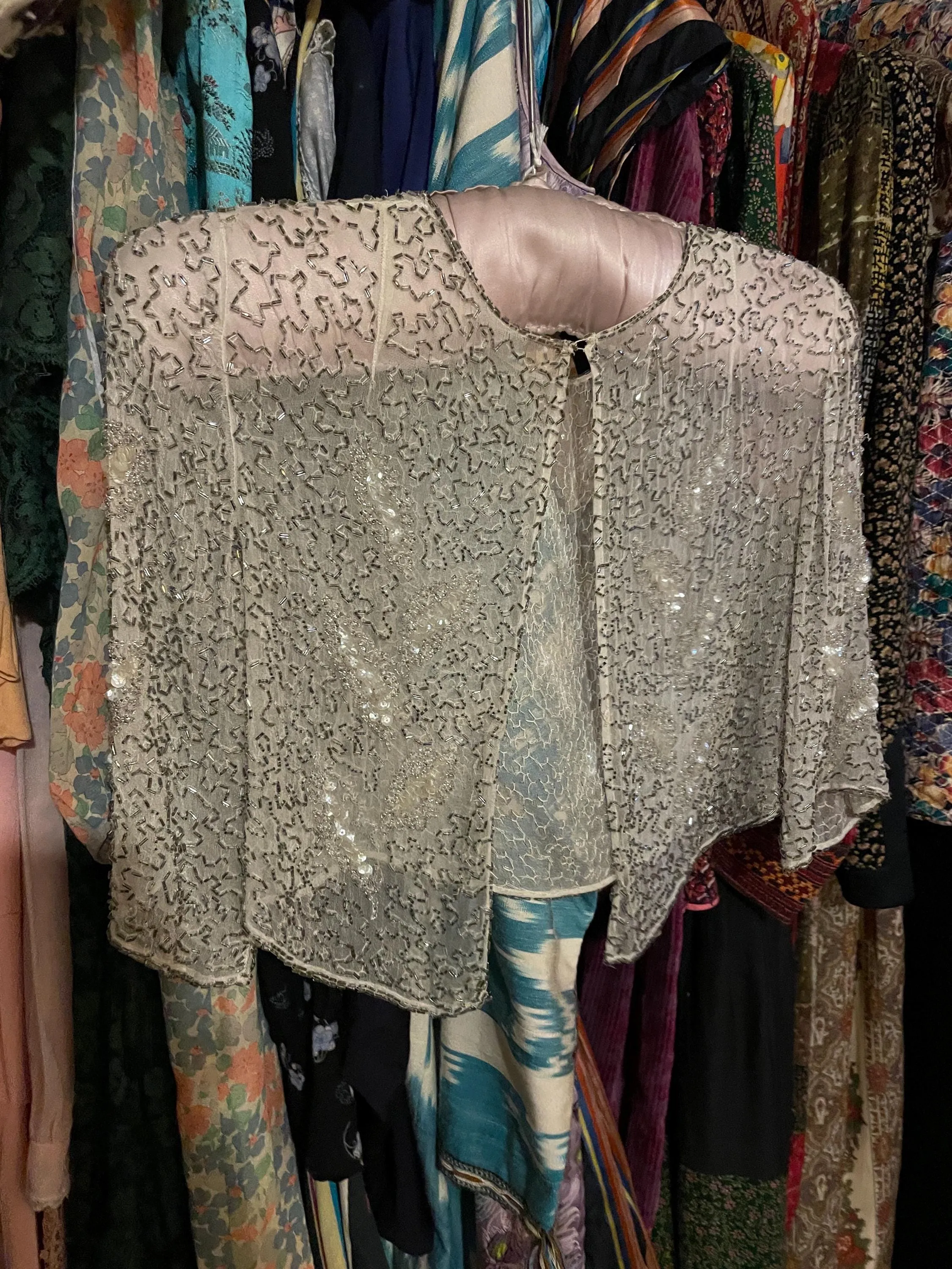 vintage sequin beaded silver bolero jacket 1930s