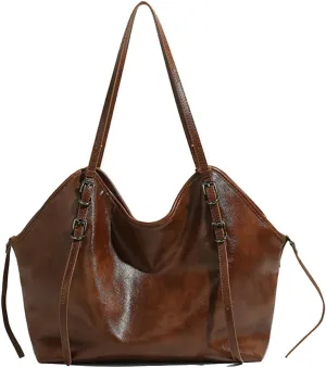 Vintage Soft Leather Tote Bag for Women, Large Capacity Stylish Shoulder Crossbody Purse, Fashionable Retro Handbag