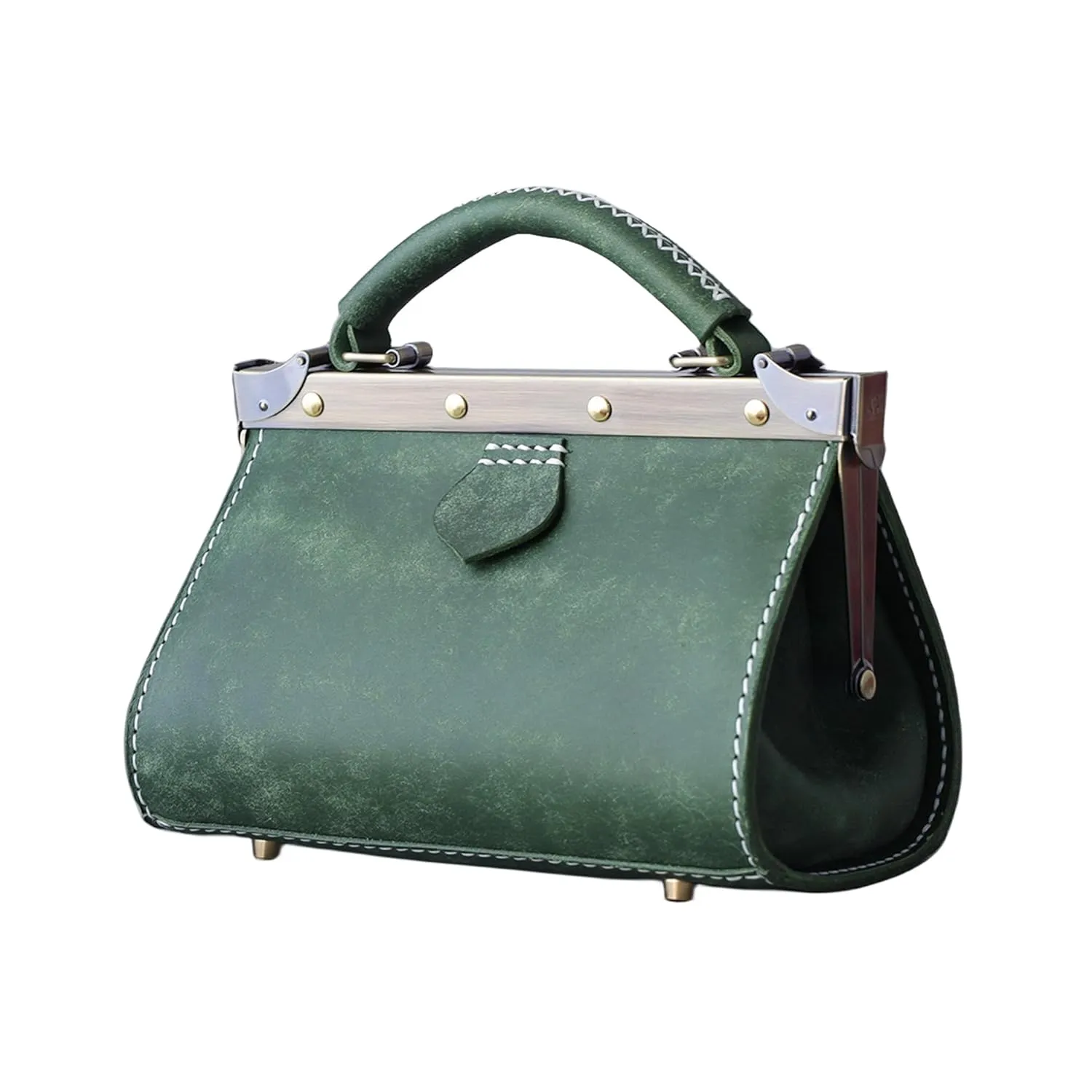 Vintage style leather doctor bag- Doctor Style Bag, Leather Purse, Off Shoulder Bag, Monogram Leather Bag, Every Day Carry Small (green)