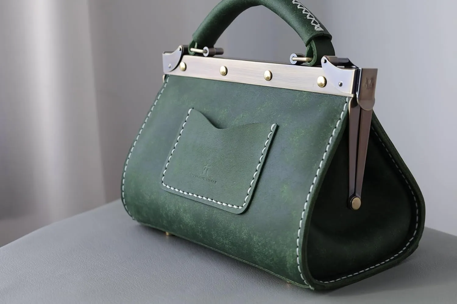 Vintage style leather doctor bag- Doctor Style Bag, Leather Purse, Off Shoulder Bag, Monogram Leather Bag, Every Day Carry Small (green)