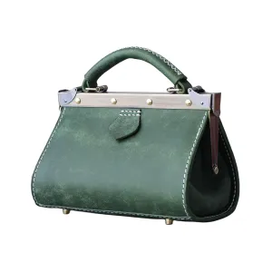 Vintage style leather doctor bag- Doctor Style Bag, Leather Purse, Off Shoulder Bag, Monogram Leather Bag, Every Day Carry Small (green)