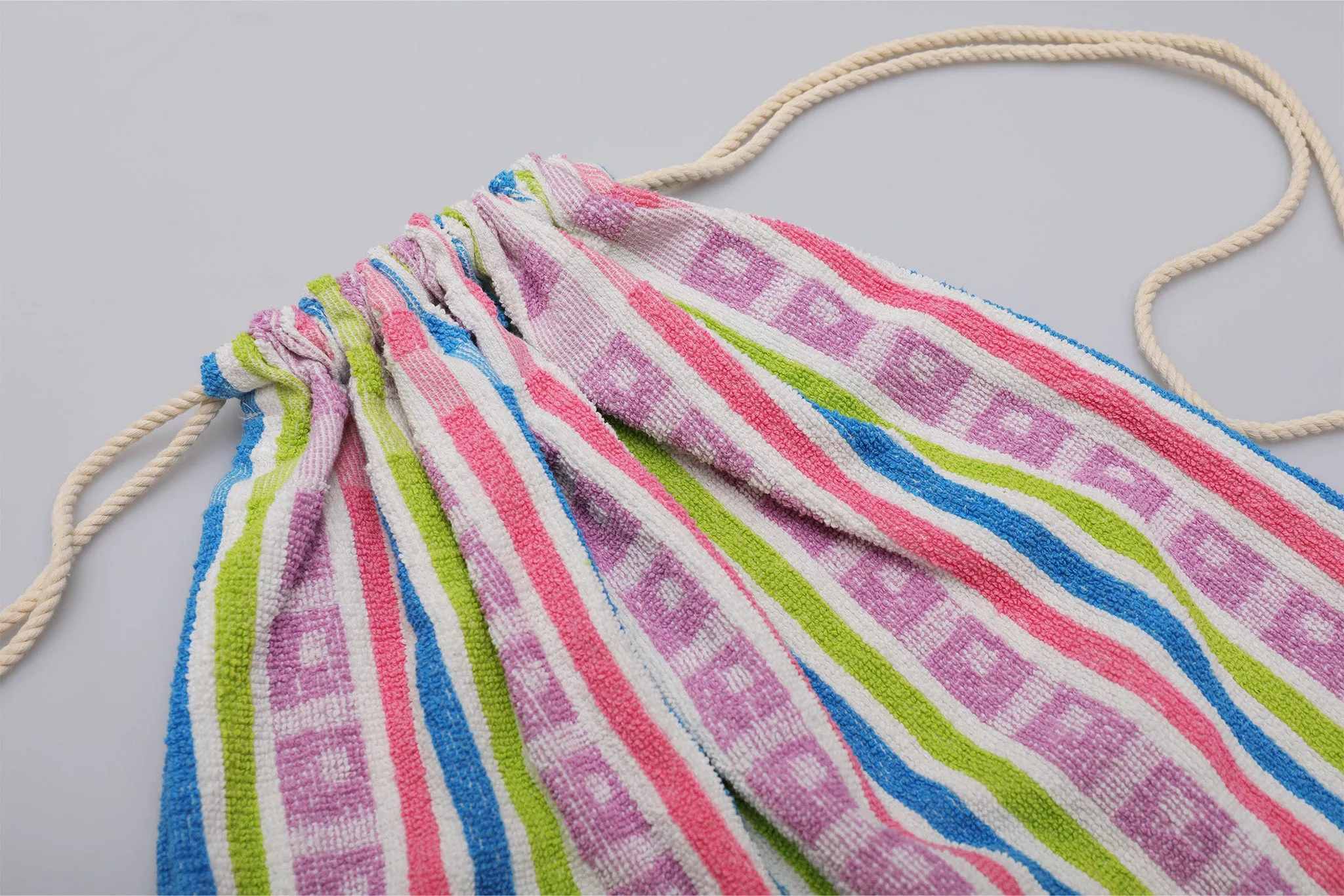 Vintage Towel Drawstring Back Pack - Multi Stripe