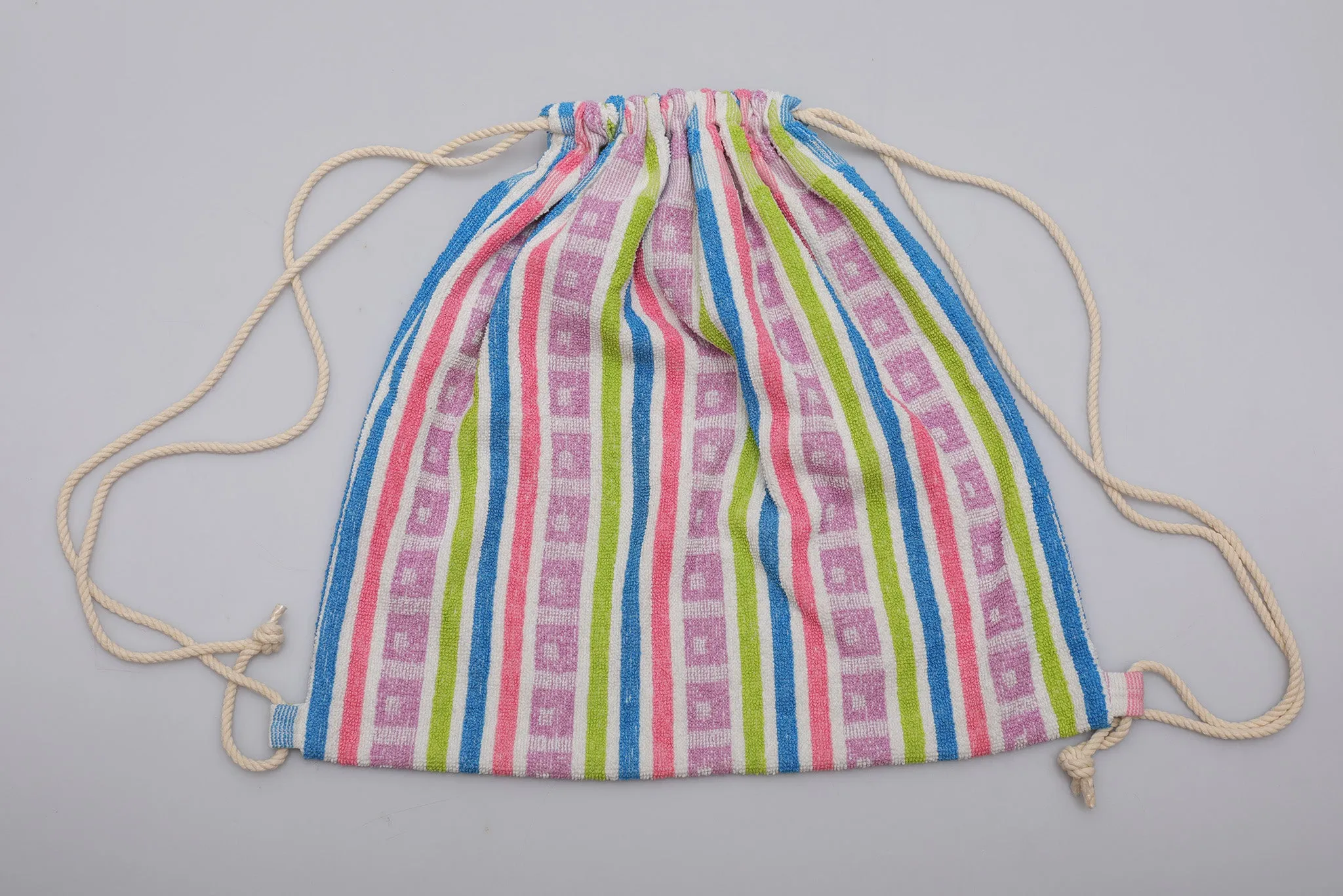 Vintage Towel Drawstring Back Pack - Multi Stripe