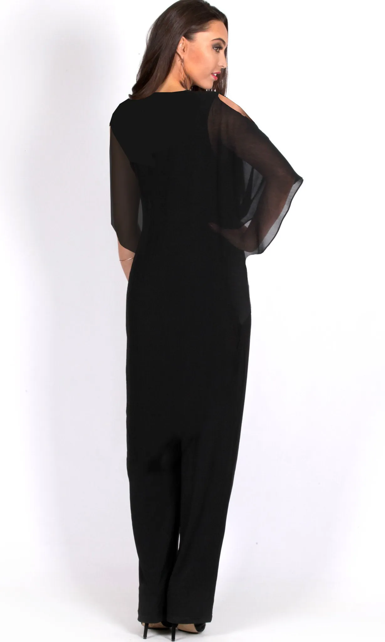 VS7338TB Cold Shoulder Chiffon Diamond Embellished Jumpsuit (Pack)