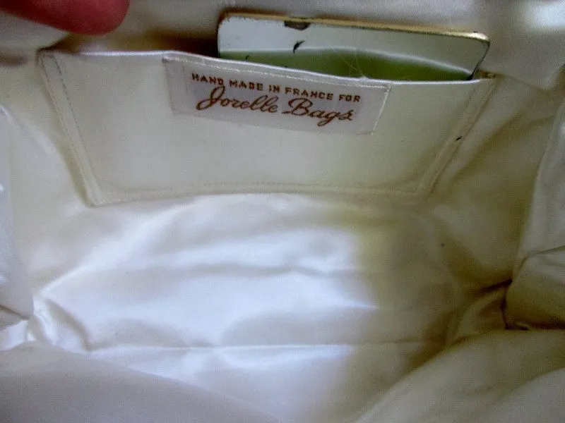 Vtg JORELLE BAGS FRANCE WHITE FLORAL BEAD CLASP HANDBAG Purse Clutch WOW!