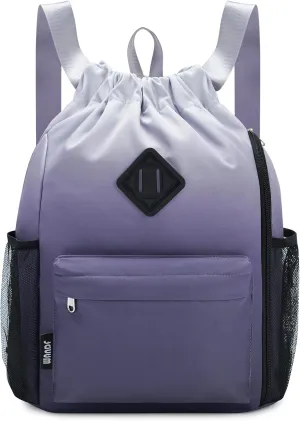 WANDF Drawstring Backpack Sports Gym Bag with Shoes Compartment, Water-Resistant String Backpack Cinch for Women Men (Small,Grey Gradient)