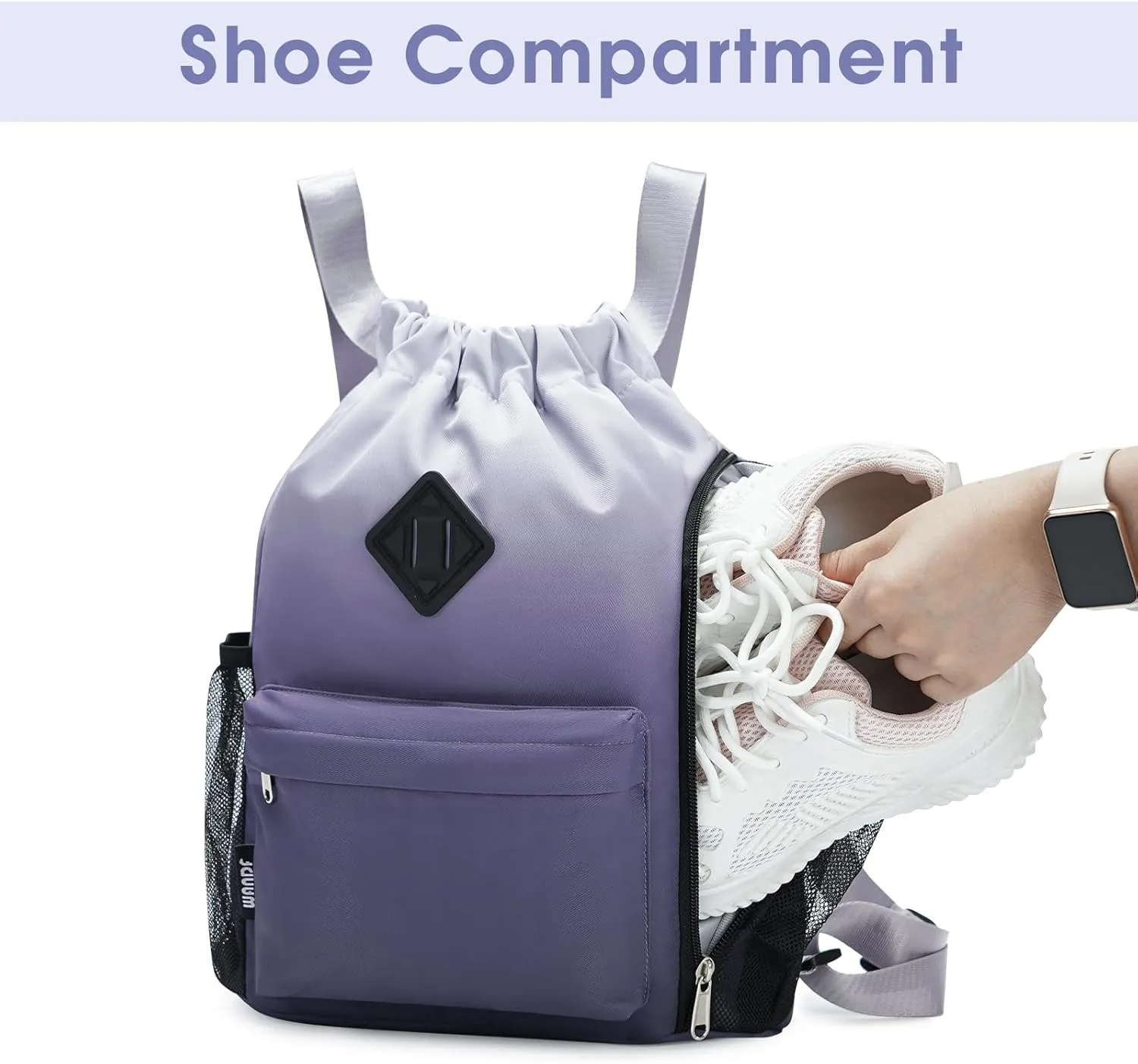 WANDF Drawstring Backpack Sports Gym Bag with Shoes Compartment, Water-Resistant String Backpack Cinch for Women Men (Small,Grey Gradient)