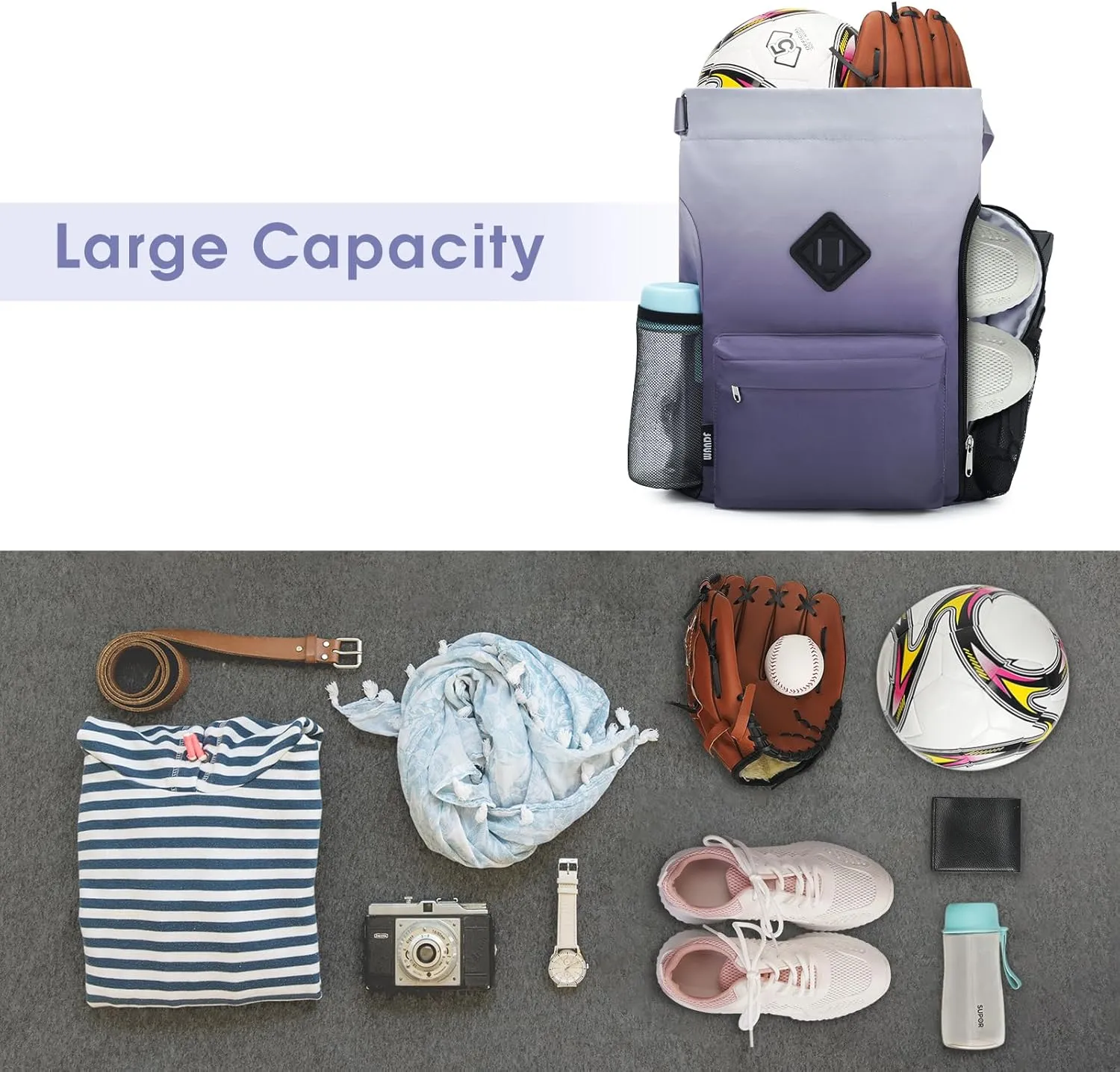 WANDF Drawstring Backpack Sports Gym Bag with Shoes Compartment, Water-Resistant String Backpack Cinch for Women Men (Small,Grey Gradient)