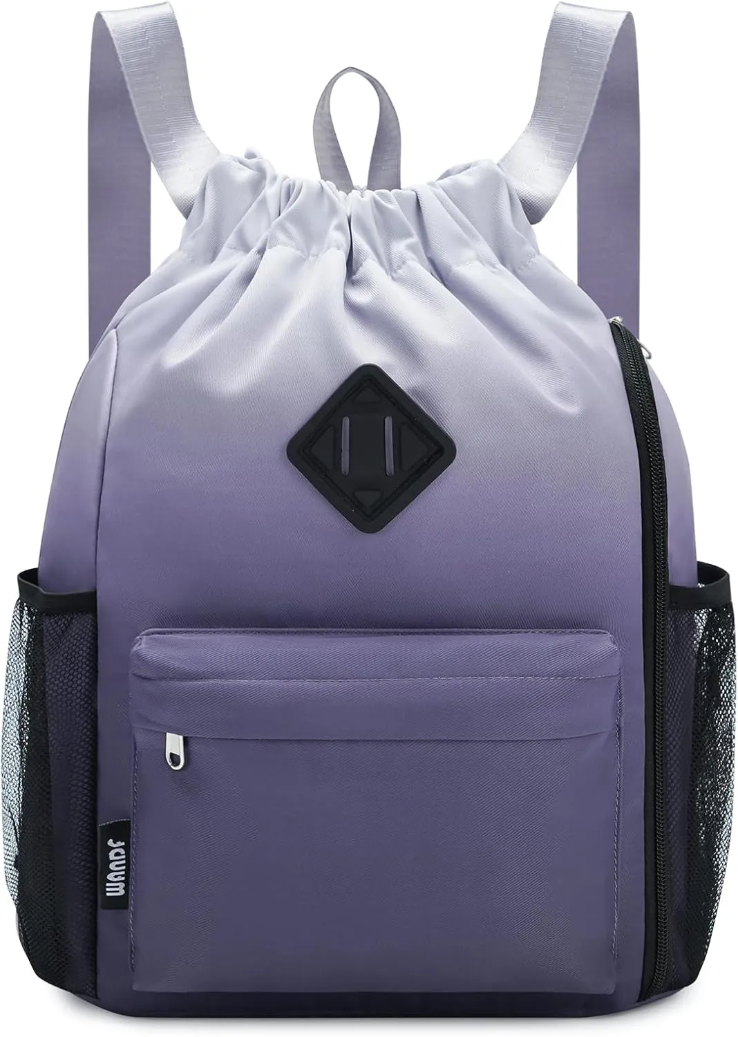 WANDF Drawstring Backpack Sports Gym Bag with Shoes Compartment, Water-Resistant String Backpack Cinch for Women Men (Small,Grey Gradient)