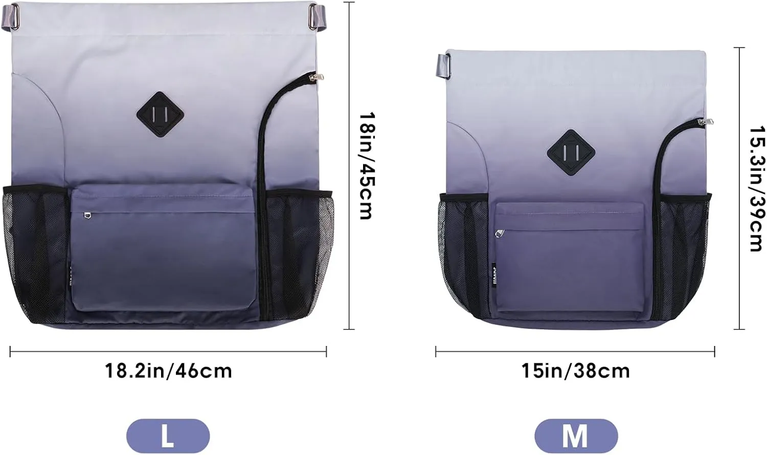 WANDF Drawstring Backpack Sports Gym Bag with Shoes Compartment, Water-Resistant String Backpack Cinch for Women Men (Small,Grey Gradient)