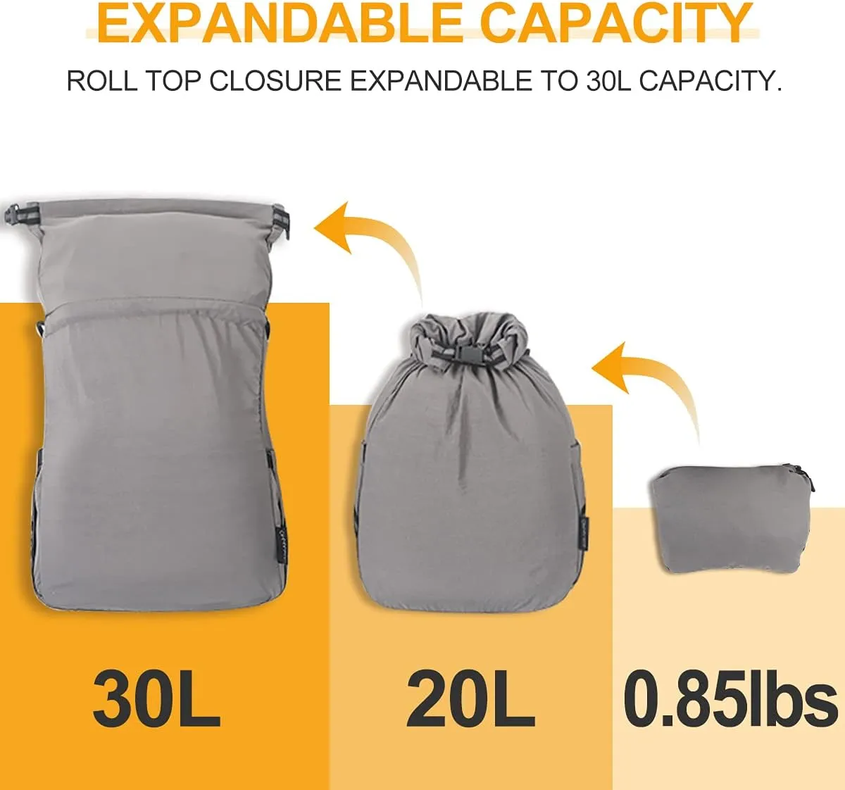 Water-Resistant Drawstring Bag - Expandable 30L with Anti-Theft Zipper Pockets - Ideal Small Cinch Backpack for Men, Women, and Kids - Perfect Gym, Beach, School, and Travel Bag (Gray)