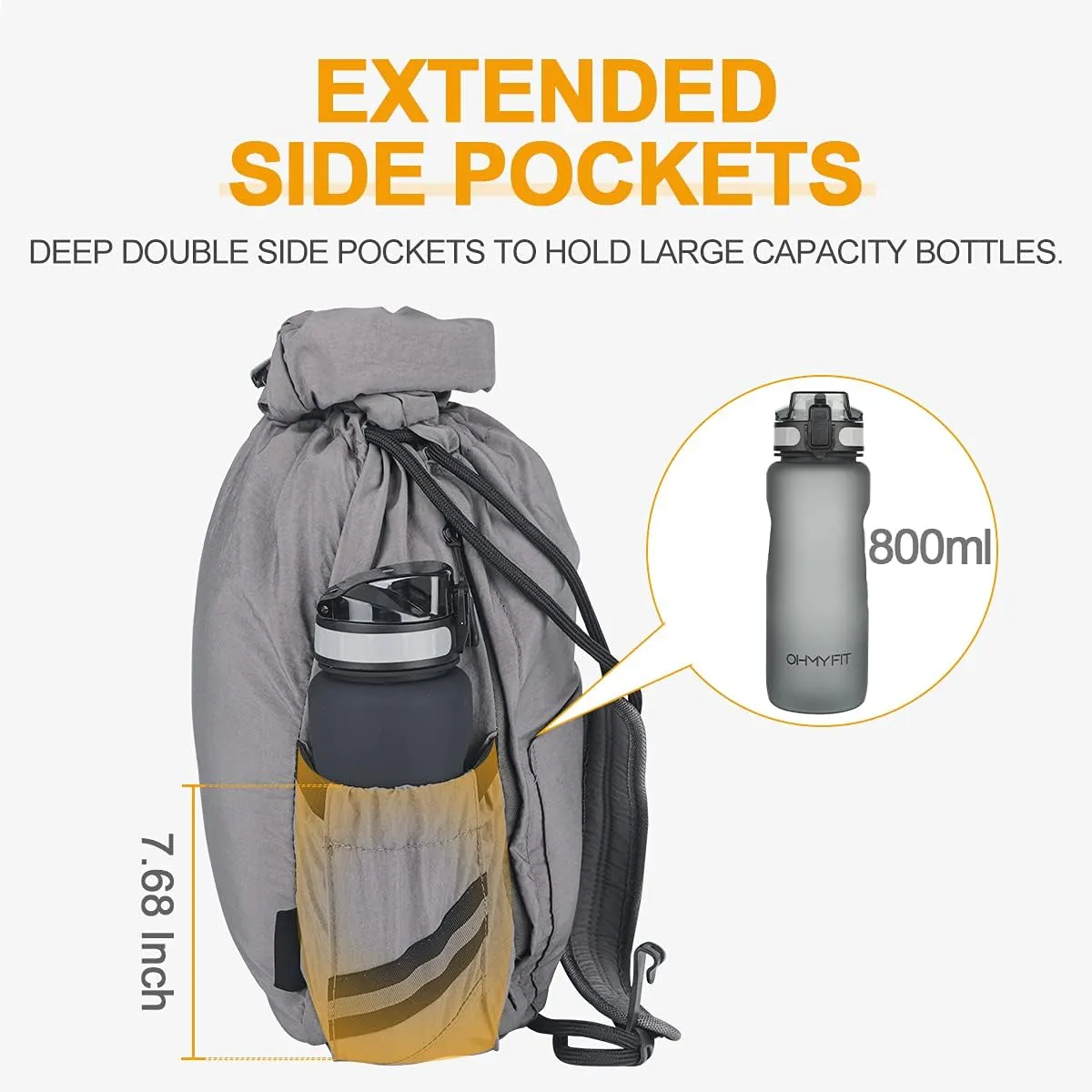Water-Resistant Drawstring Bag - Expandable 30L with Anti-Theft Zipper Pockets - Ideal Small Cinch Backpack for Men, Women, and Kids - Perfect Gym, Beach, School, and Travel Bag (Gray)