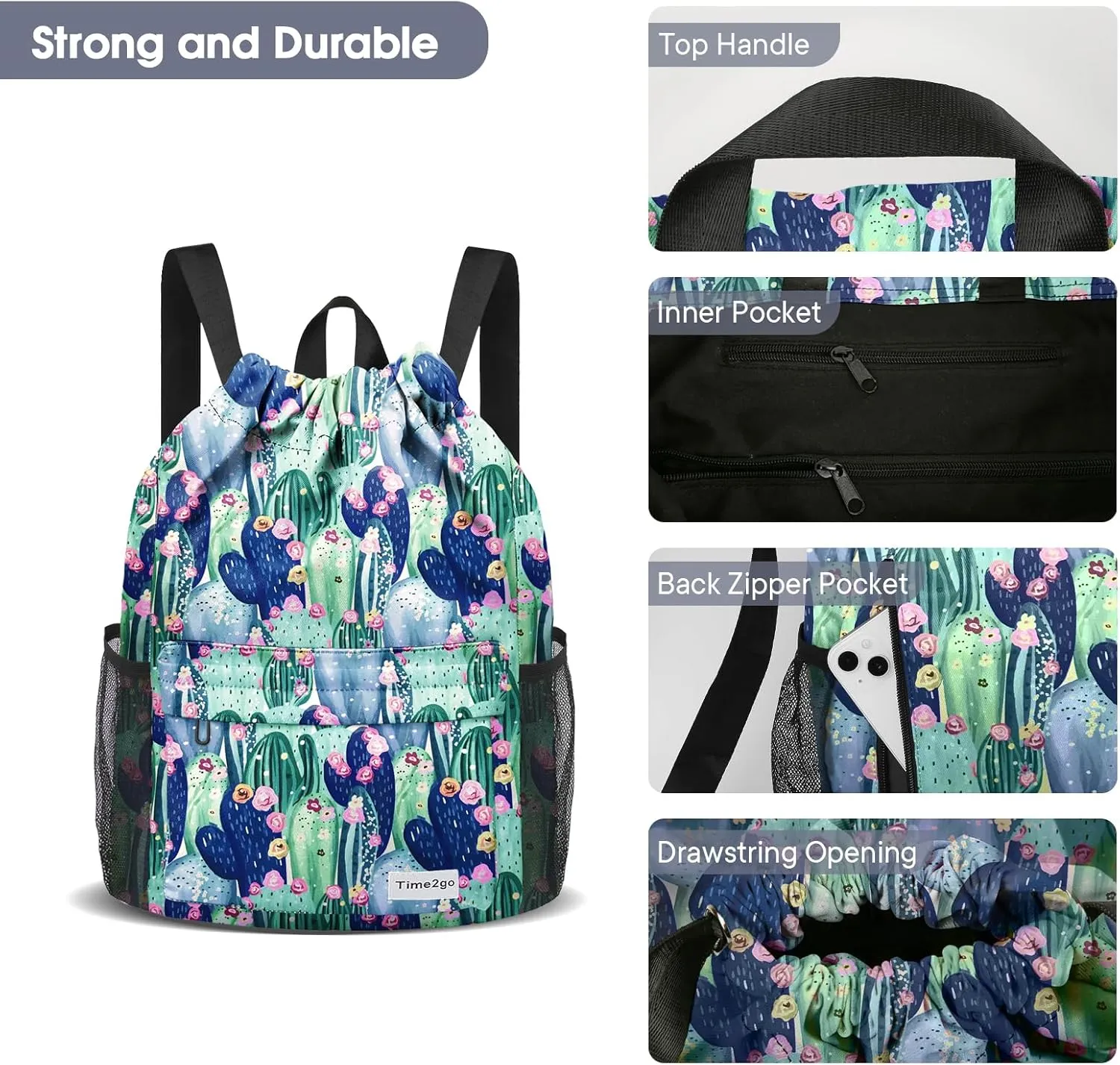 Waterproof Drawstring Backpack Sports Gym Sackpack with Mesh Pocket String Cinch Beach Bag for Men Women