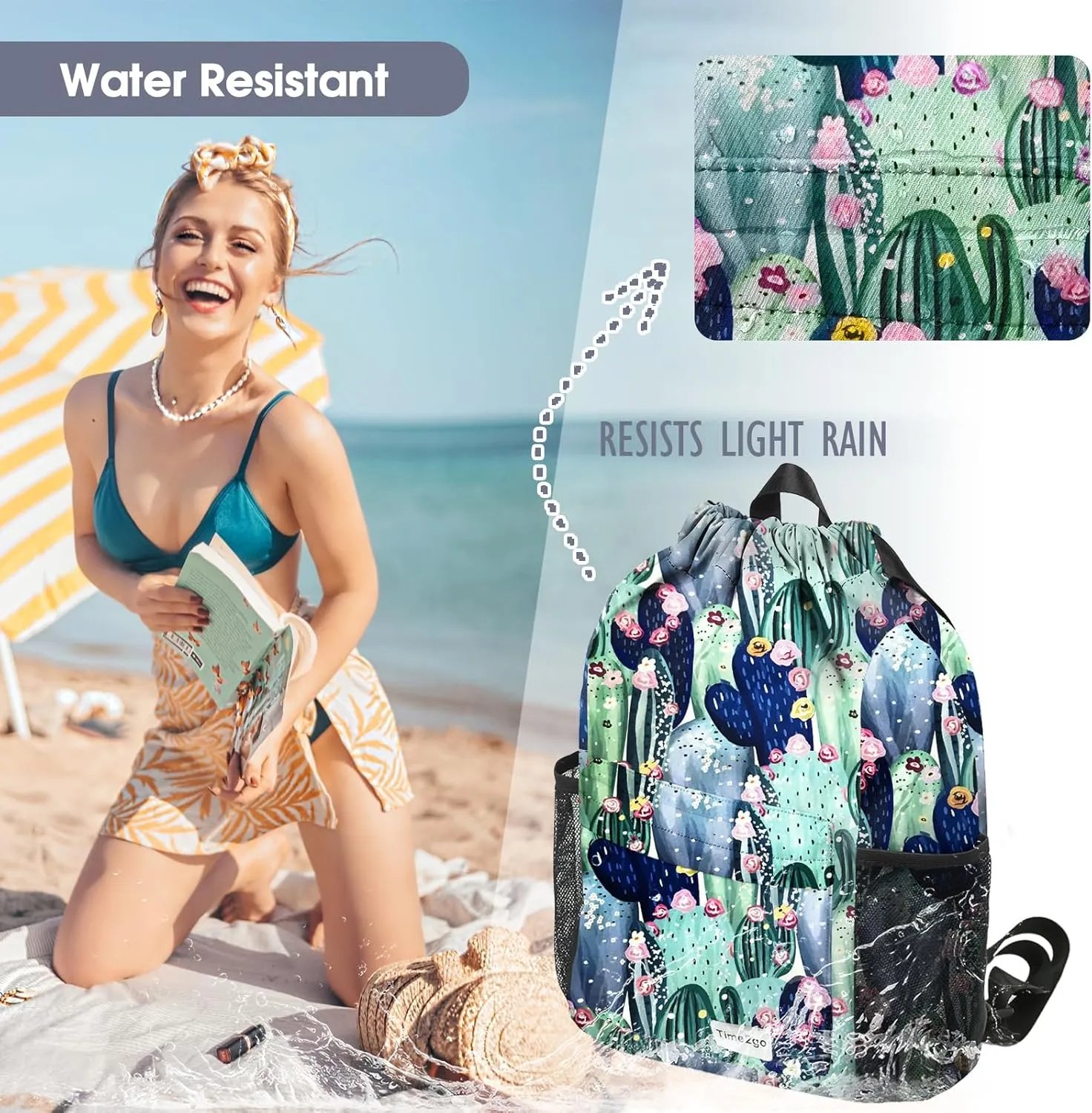 Waterproof Drawstring Backpack Sports Gym Sackpack with Mesh Pocket String Cinch Beach Bag for Men Women