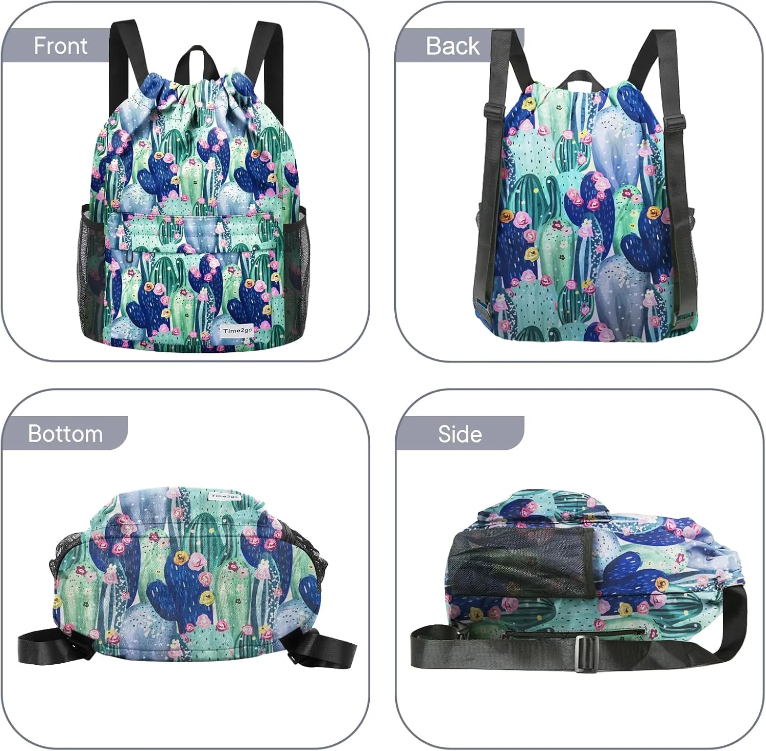 Waterproof Drawstring Backpack Sports Gym Sackpack with Mesh Pocket String Cinch Beach Bag for Men Women