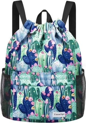 Waterproof Drawstring Backpack Sports Gym Sackpack with Mesh Pocket String Cinch Beach Bag for Men Women