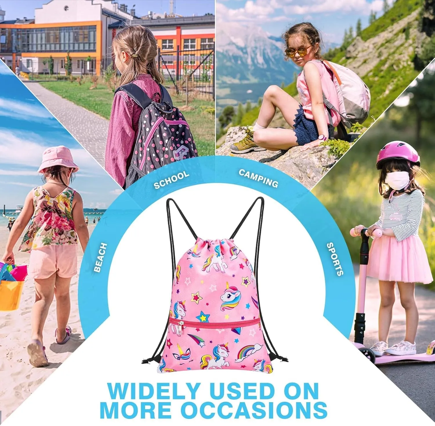 WAWSAM Drawstring Backpack - Drawstring Bags for Kids Swim Bag for Beach