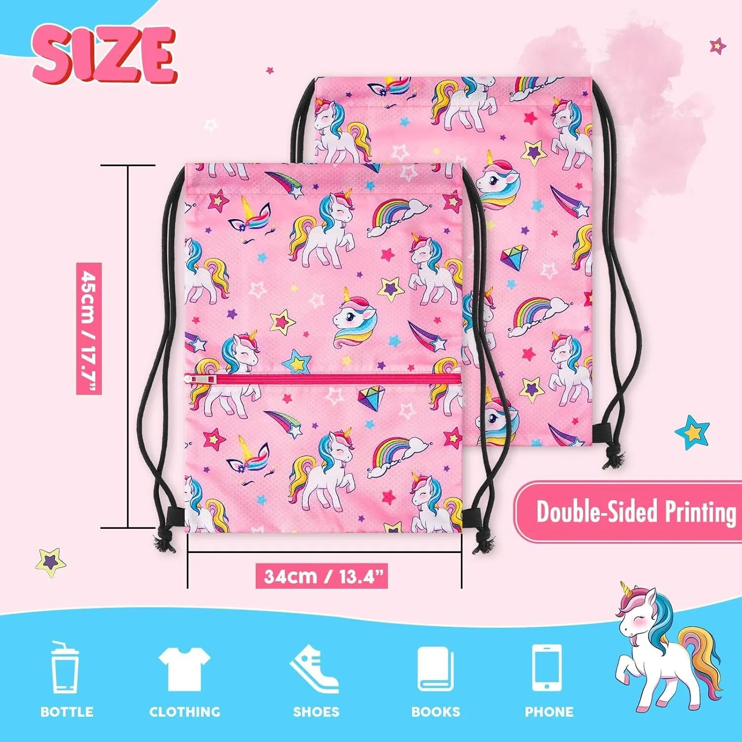 WAWSAM Drawstring Backpack - Drawstring Bags for Kids Swim Bag for Beach