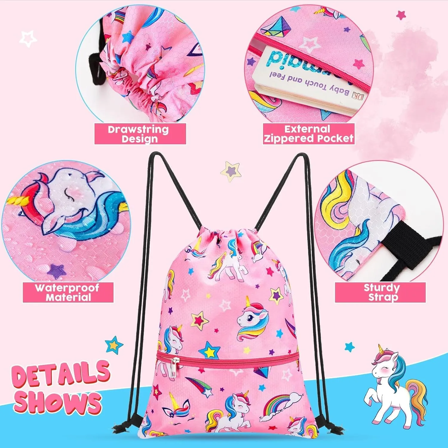 WAWSAM Drawstring Backpack - Drawstring Bags for Kids Swim Bag for Beach