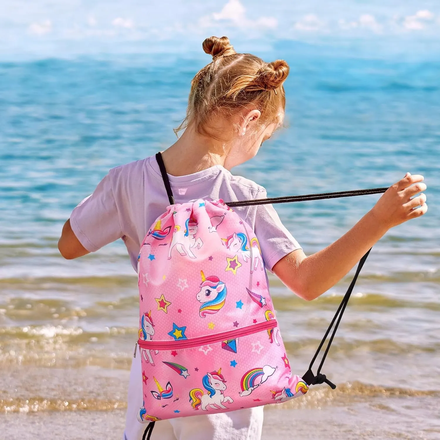 WAWSAM Drawstring Backpack - Drawstring Bags for Kids Swim Bag for Beach