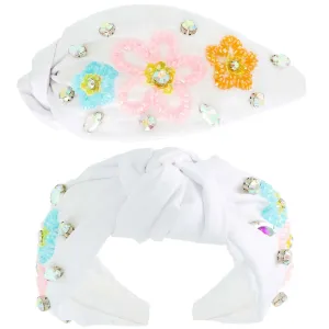 White Floral Beaded Jeweled Embellished Headband