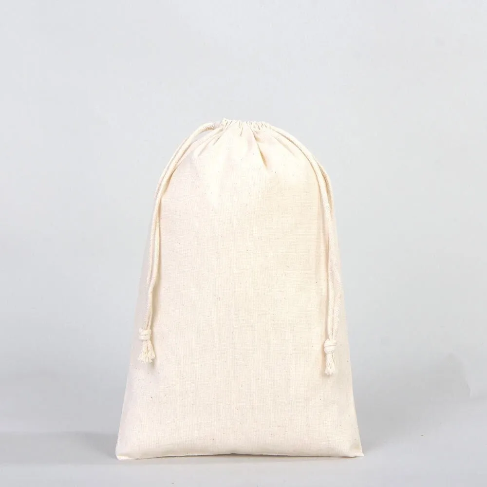 Wholesale Cotton Pouch Bags -  8"W x 12"H (20 cm x 30 cm) Double Drawstring Pouch Bags  - Cotton Vegetables Pouch Bag - Storage Cloth Bag