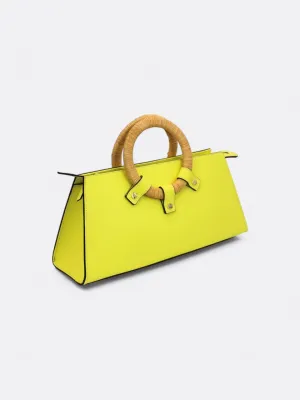 Wicker Handled Leather Tote Bag