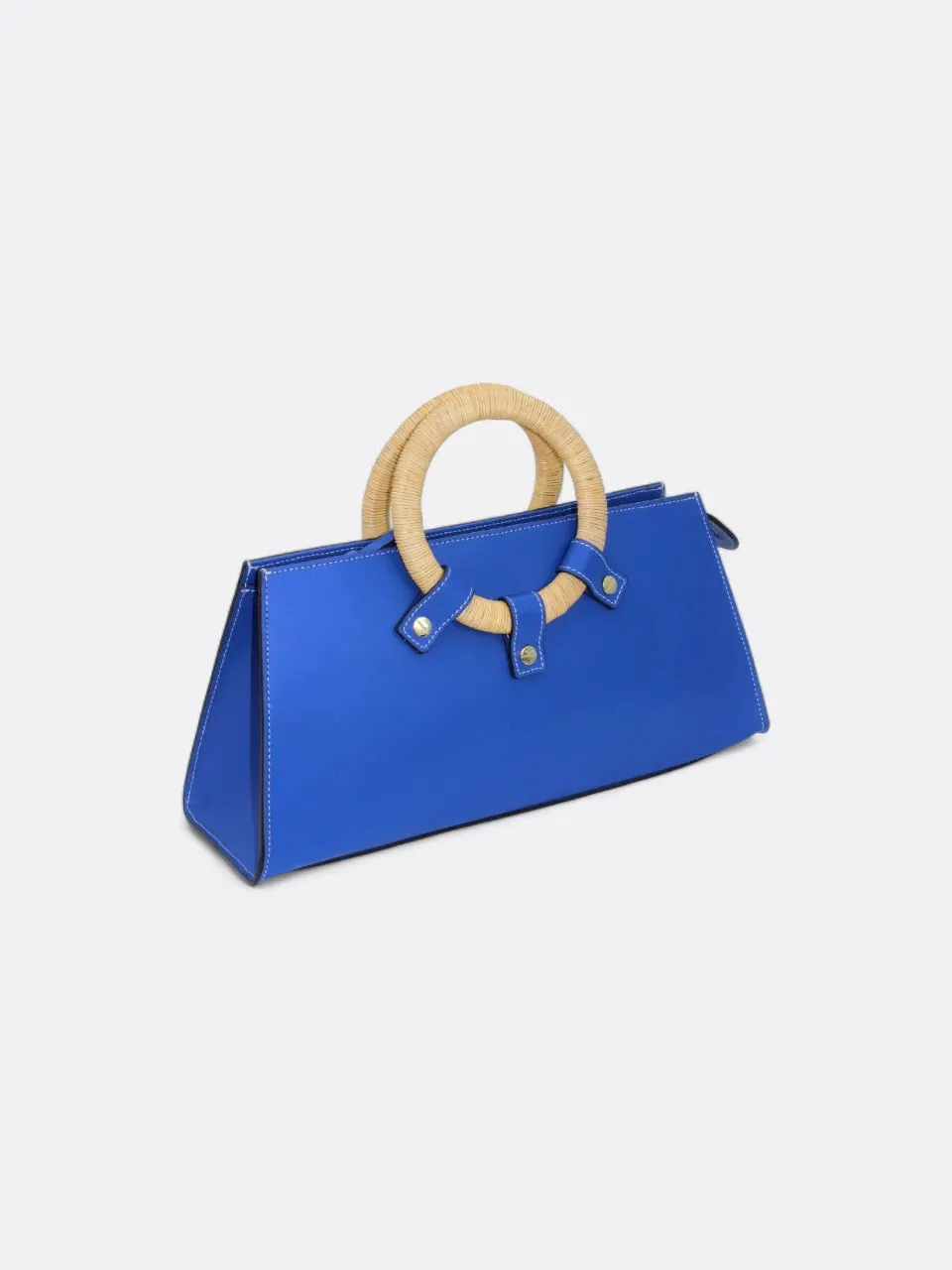 Wicker Handled Leather Tote Bag