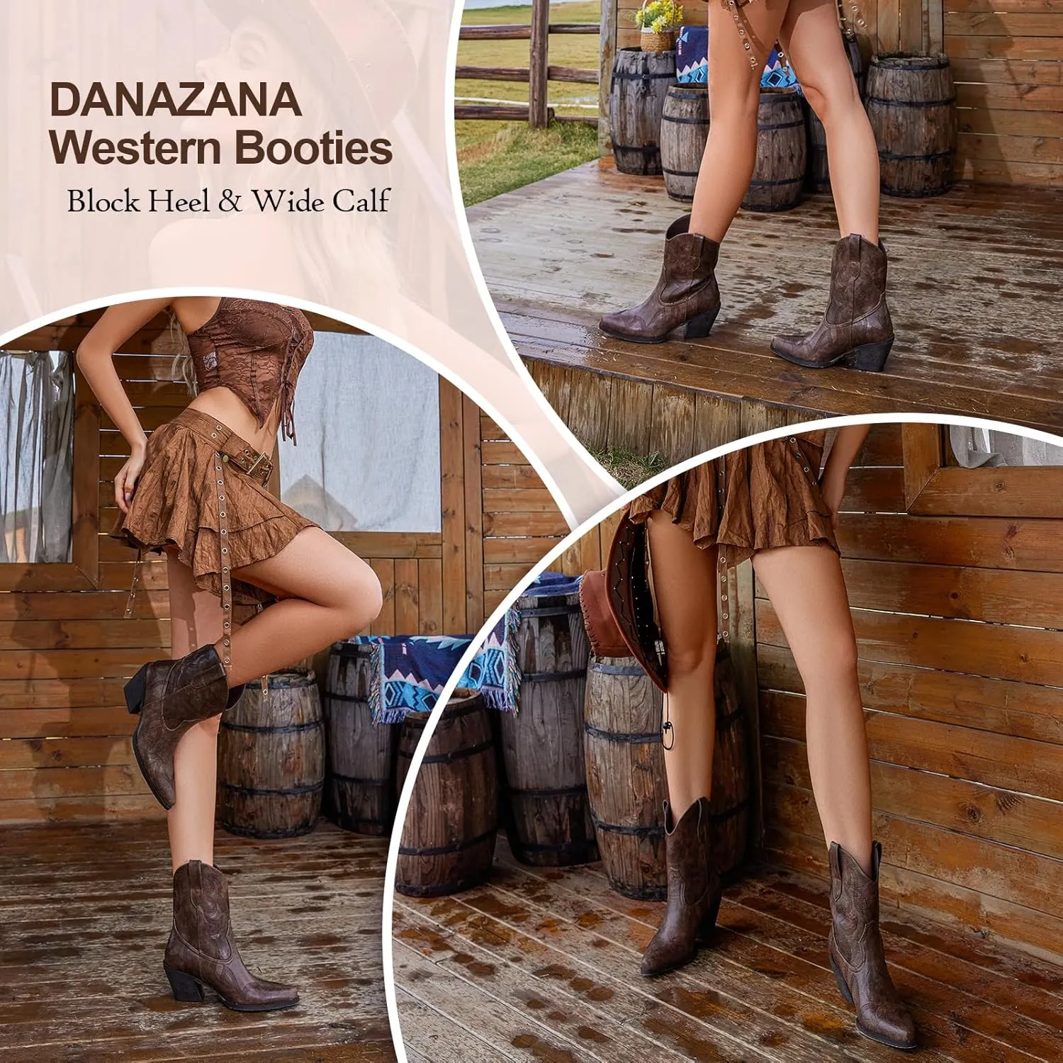 Wide Calf Cowgirl Ankle Boots Women Western Embroidered Ankle Boots Closed Pointed Toe Pull On Cowboy Ankle Booties Lady Retro Country Ankle Boots Size 7-10