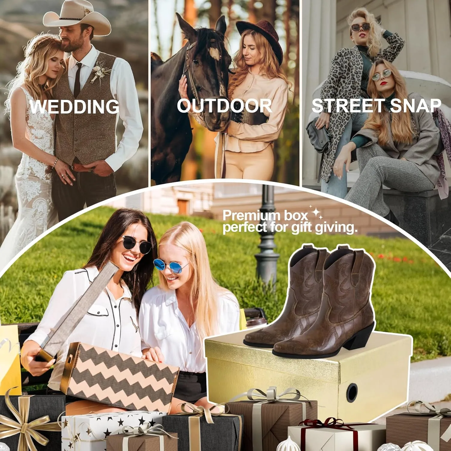 Wide Calf Cowgirl Ankle Boots Women Western Embroidered Ankle Boots Closed Pointed Toe Pull On Cowboy Ankle Booties Lady Retro Country Ankle Boots Size 7-10