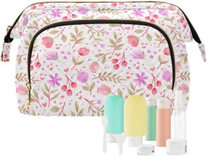 Wide Open Quilted Cosmetic Bag Large Capacity Travel Toiletry Pouch with Lightweight and Puffy Design
