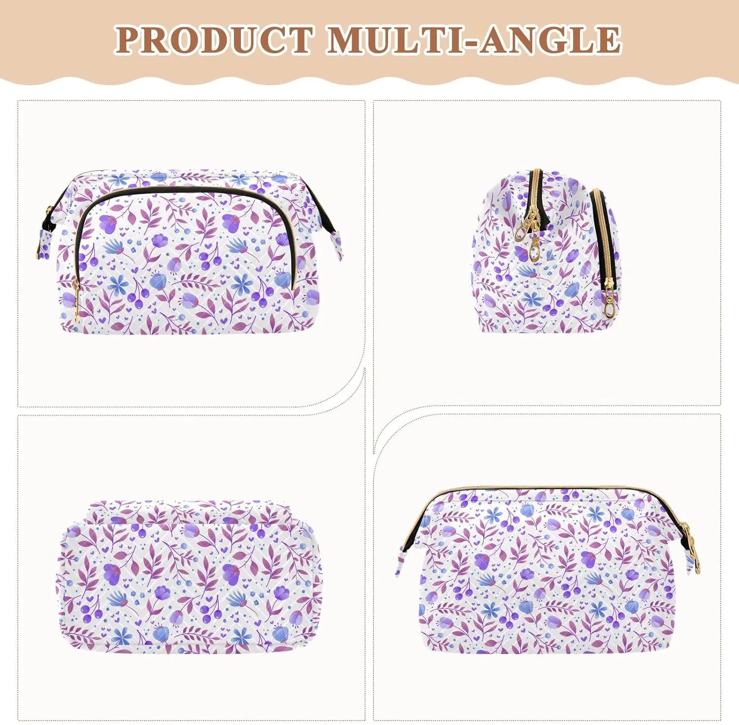 Wide Open Quilted Cosmetic Bag Large Capacity Travel Toiletry Pouch with Lightweight and Puffy Design