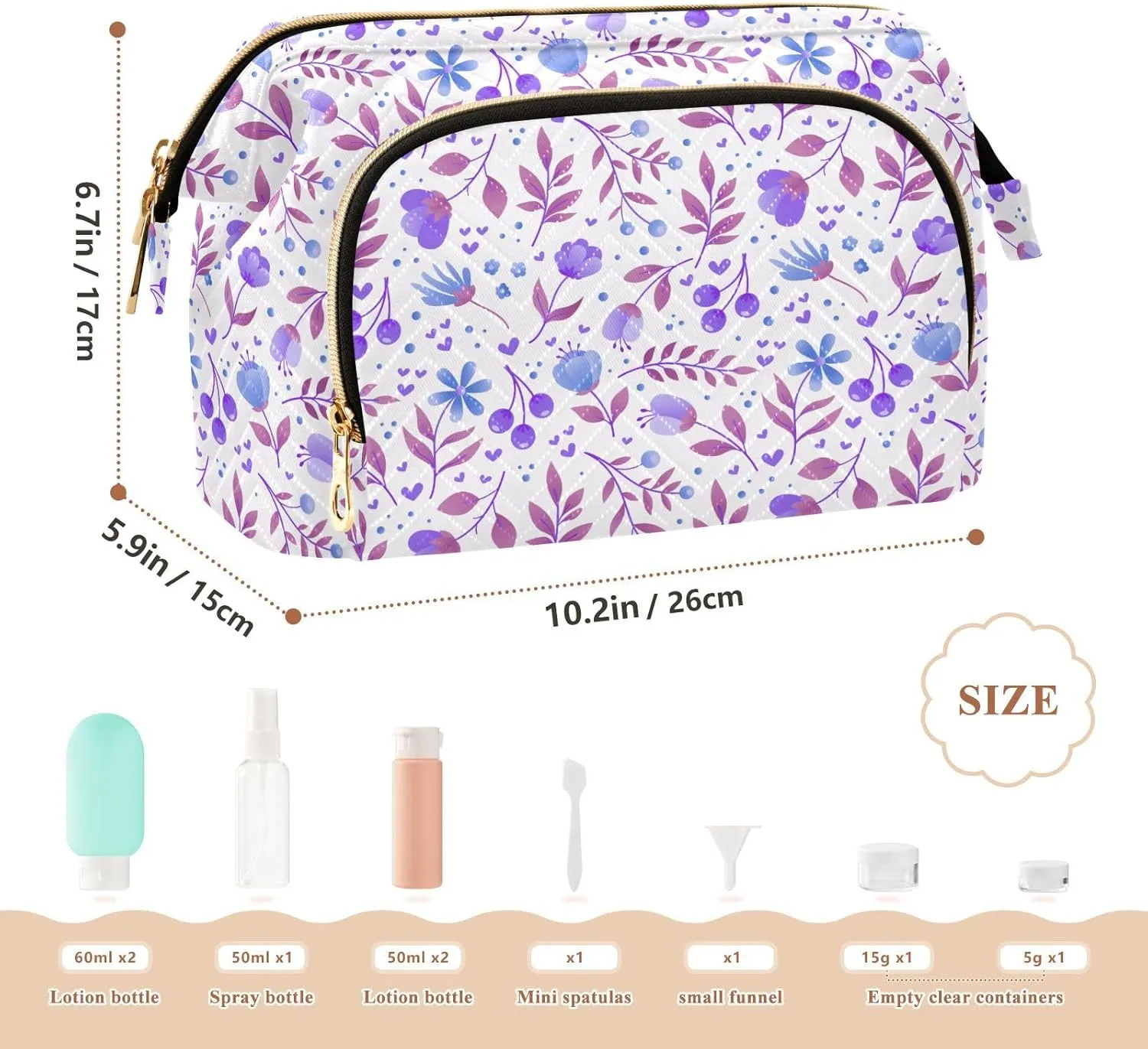 Wide Open Quilted Cosmetic Bag Large Capacity Travel Toiletry Pouch with Lightweight and Puffy Design