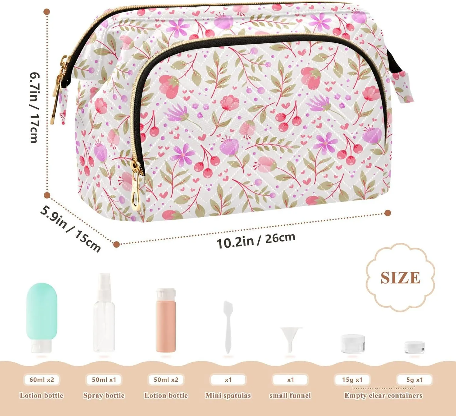 Wide Open Quilted Cosmetic Bag Large Capacity Travel Toiletry Pouch with Lightweight and Puffy Design