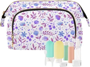 Wide Open Quilted Cosmetic Bag Large Capacity Travel Toiletry Pouch with Lightweight and Puffy Design