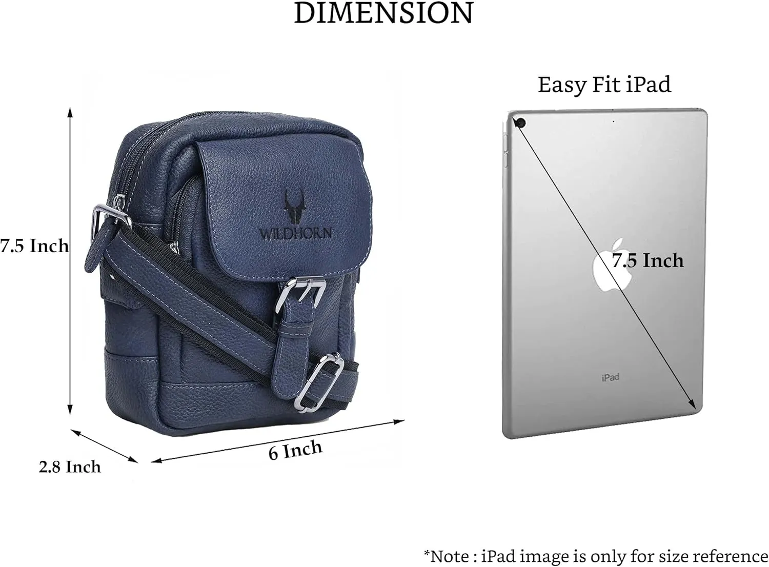 WILDHORN® Original Leather 9 inch Sling Bag for Men I Multipurpose Crossbody Bag I DIMENSION: L- 8 inch H- 9 inch W- 3 inch