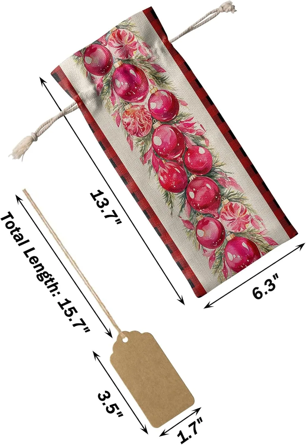 Wine Gift Bag Washable Wine Bags for Wine Bottles Gifts Hand Drawn Watercolor Christmas Poinsettia Lvory Wine Travel Bag Burlap Wine Bags with Drawstrings Tabs, 10PCS, 6.3x17.3 Inch