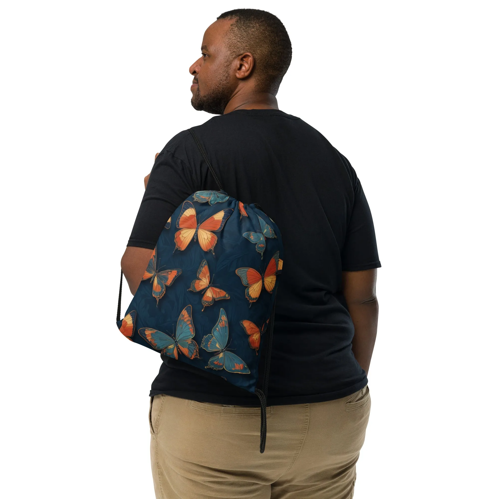Wings of Grace - Artful Butterfly Drawstring Bag