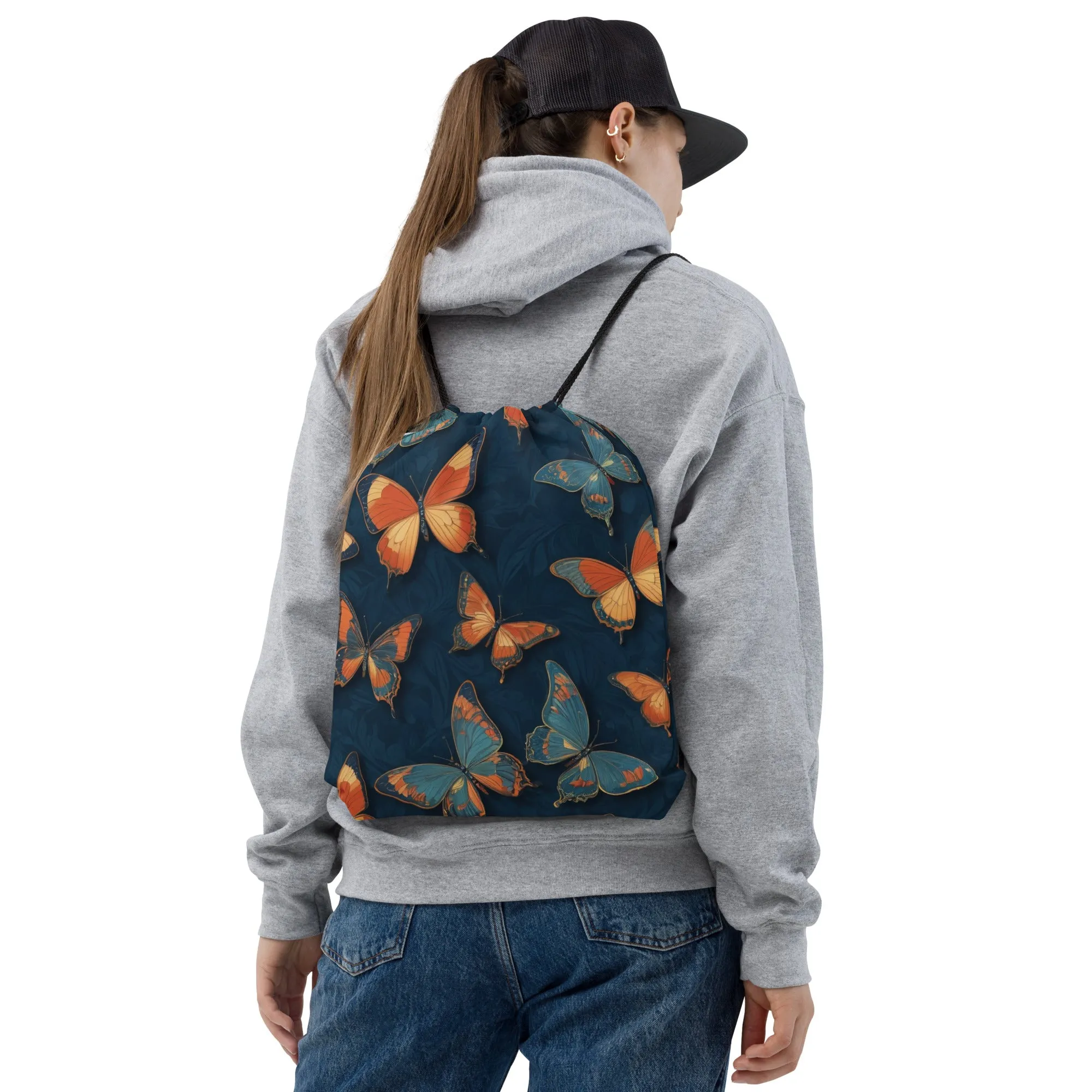 Wings of Grace - Artful Butterfly Drawstring Bag