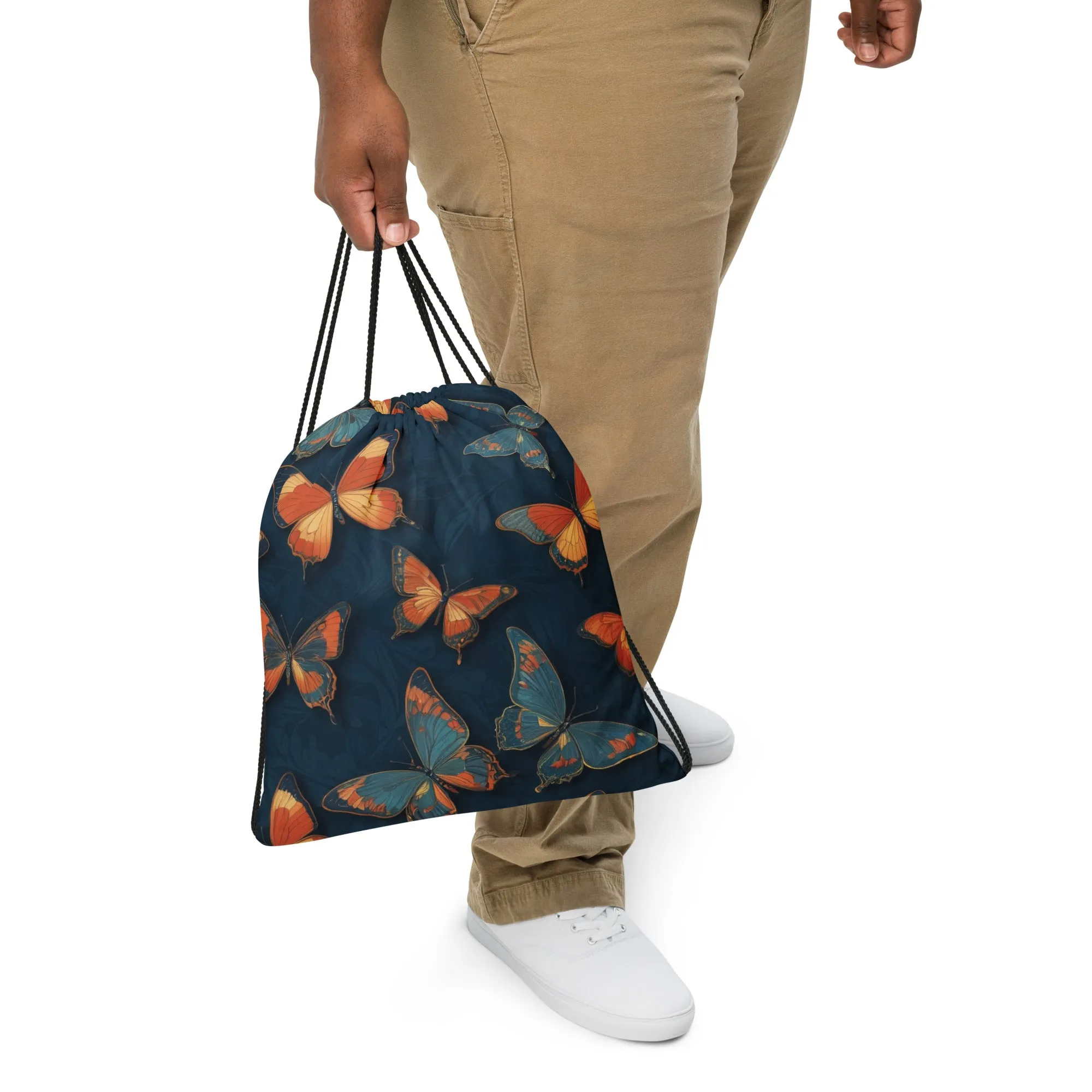 Wings of Grace - Artful Butterfly Drawstring Bag