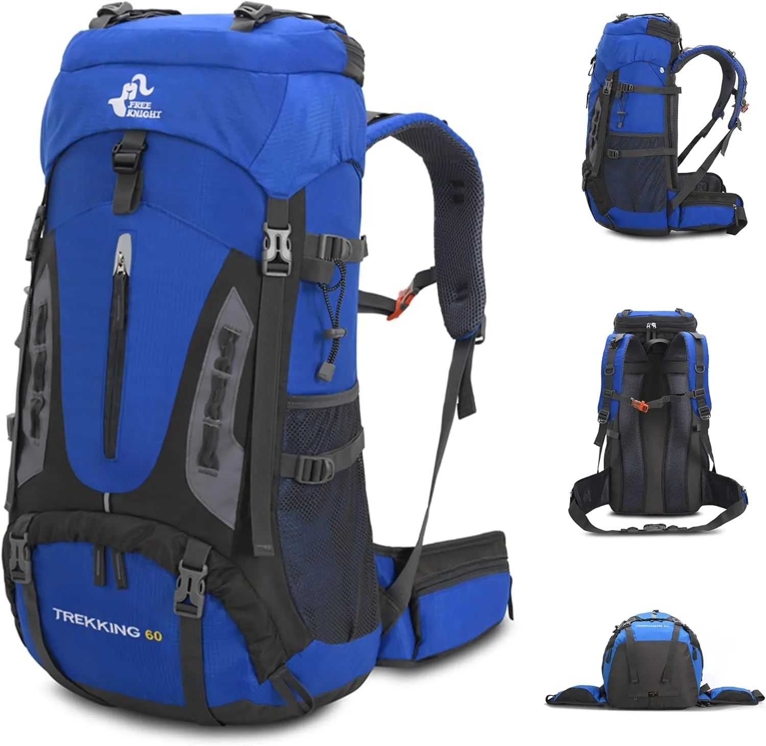 WIYPRQZ 60L Waterproof Lightweight Hiking Backpack Outdoor Sport Daypack with Rain Cover Camping (Blue)