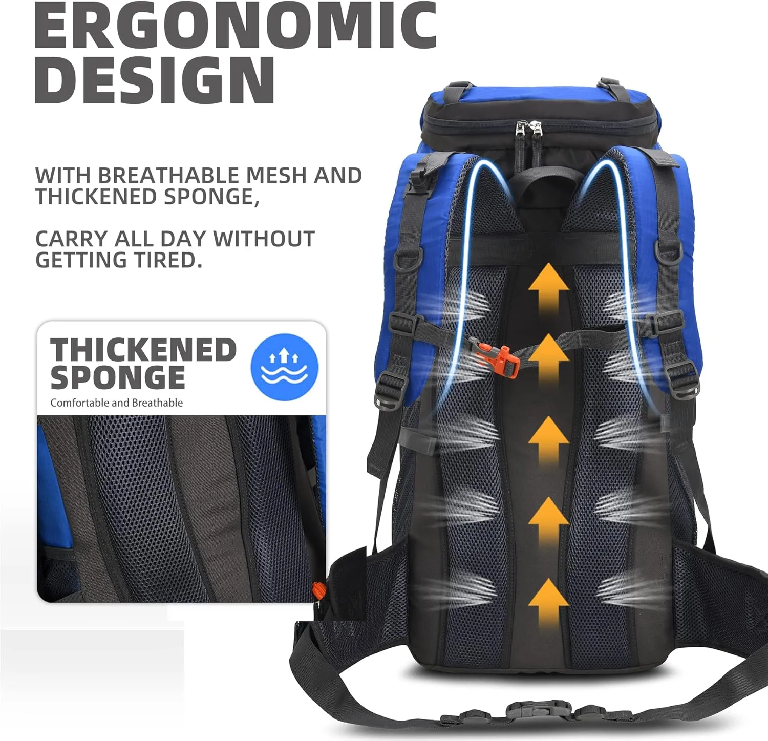 WIYPRQZ 60L Waterproof Lightweight Hiking Backpack Outdoor Sport Daypack with Rain Cover Camping (Blue)