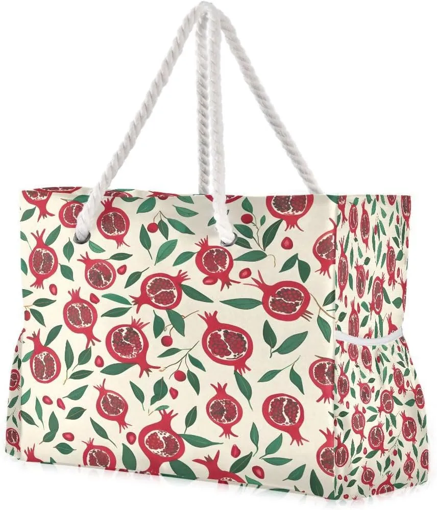 Women Large Beach Bag Many Pomegranate Travel Tote Bags for Gym Sport Shoulder Bag