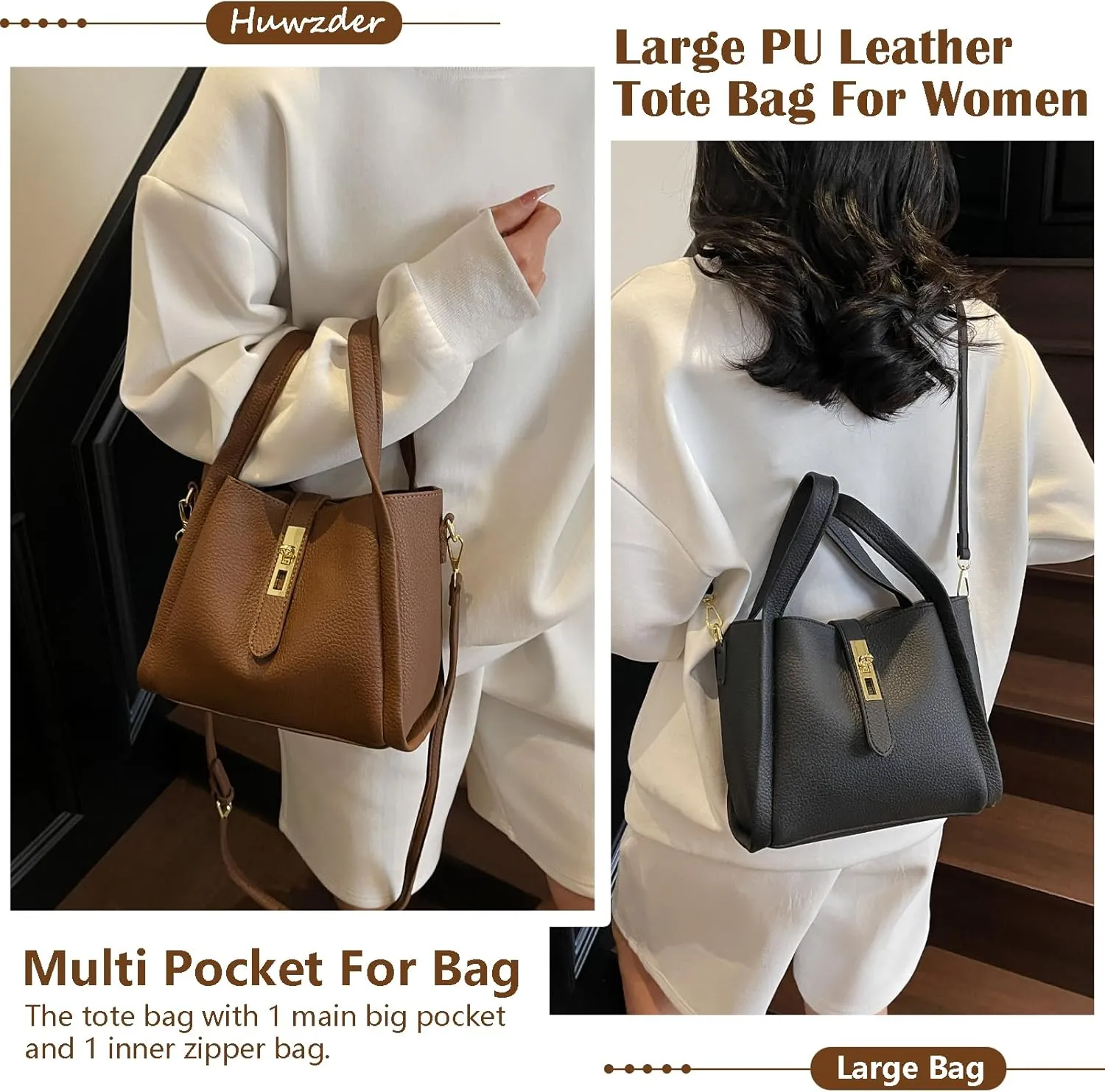 Women Trendy Bucket Bag Vintage Elegant Crossbody Bag Vegan Leather Tote Bag Hobo Shoulder Handbags Cluth Purse