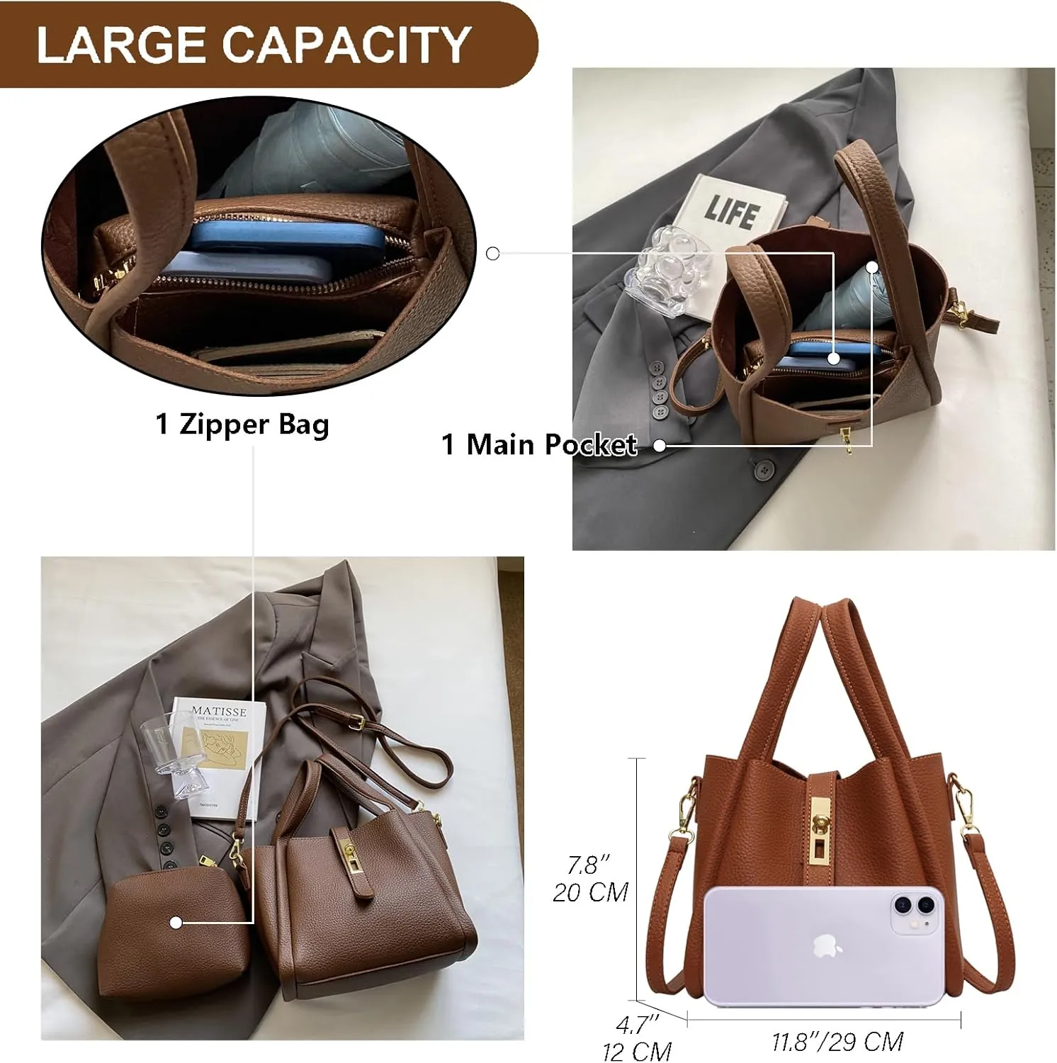 Women Trendy Bucket Bag Vintage Elegant Crossbody Bag Vegan Leather Tote Bag Hobo Shoulder Handbags Cluth Purse