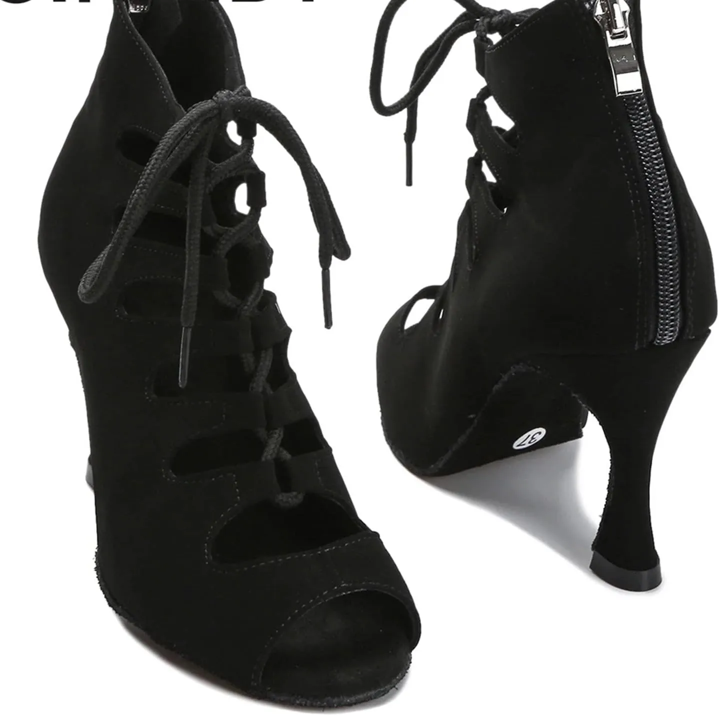 Women's Black Latin Dance Boots - Tango Salsa Red Pole Dance High Heels, 5CM/2Inch Heel Height