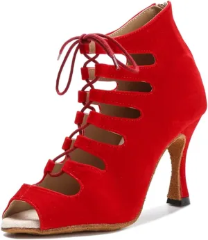 Women's Black Latin Dance Boots - Tango Salsa Red Pole Dance High Heels, 5CM/2Inch Heel Height