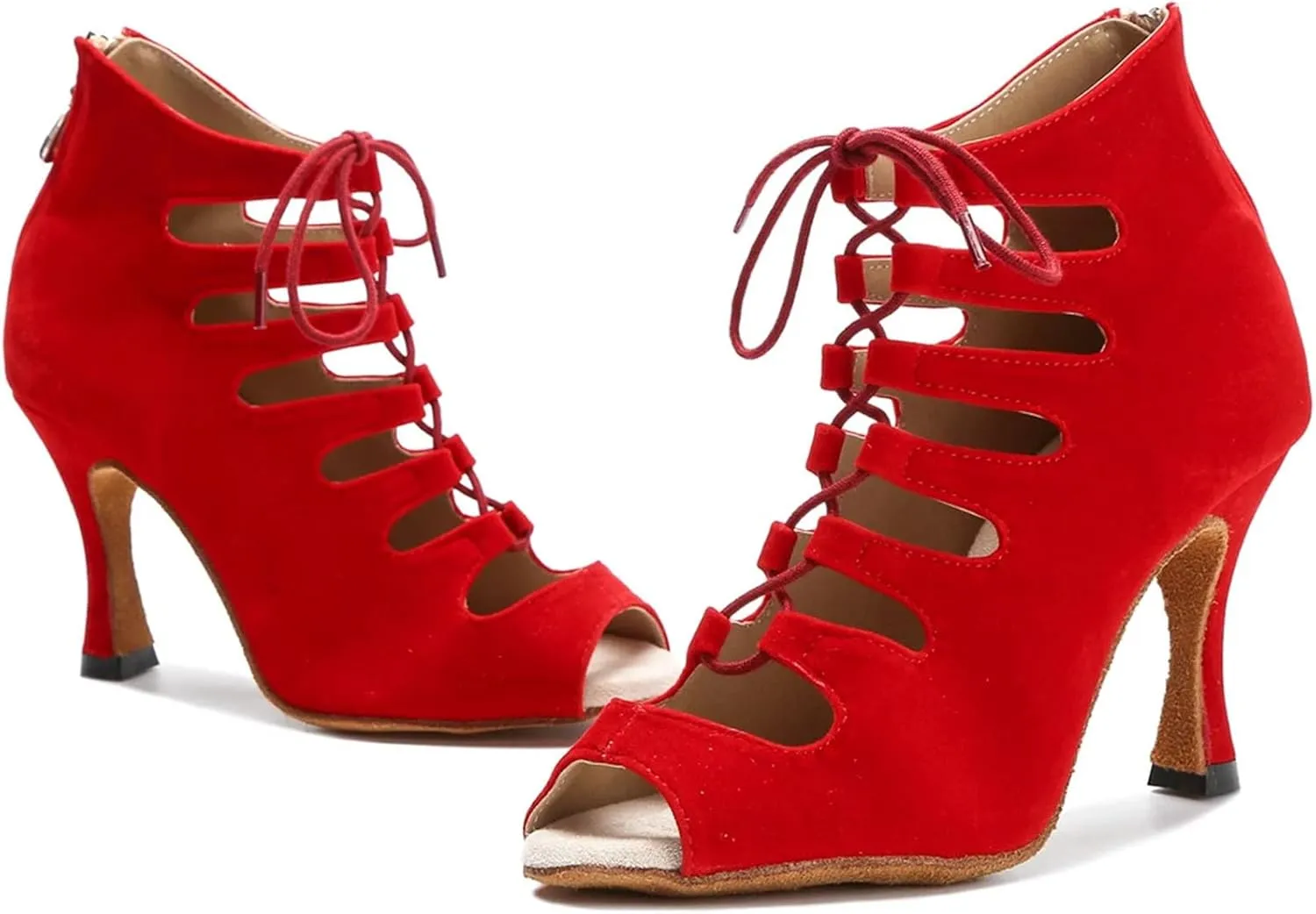 Women's Black Latin Dance Boots - Tango Salsa Red Pole Dance High Heels, 5CM/2Inch Heel Height