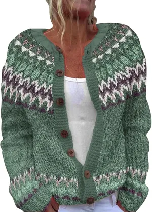 Womens Cardigan Vintage Sweaters Winter Fall Stripes Casual Loose Long Sleeve Knitted Sweater Tops 2024